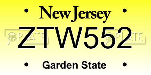 ZTW552 New Jersey License Plate
