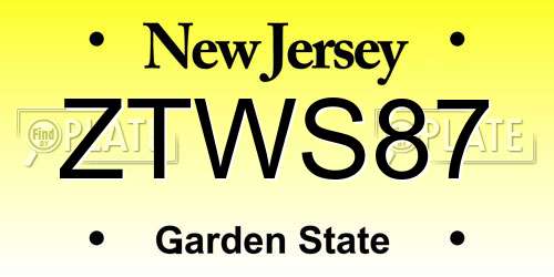 ZTWS87 New Jersey License Plate