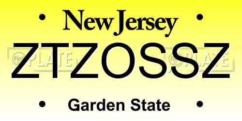 ZTZOSSZ New Jersey License Plate