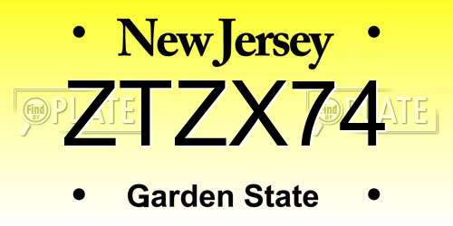 ZTZX74 New Jersey License Plate