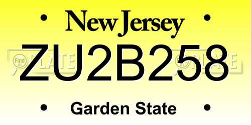 ZU2B258 New Jersey License Plate