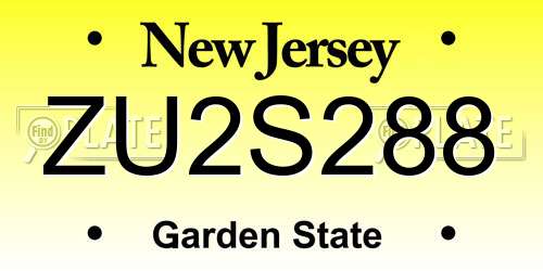 ZU2S288 New Jersey License Plate