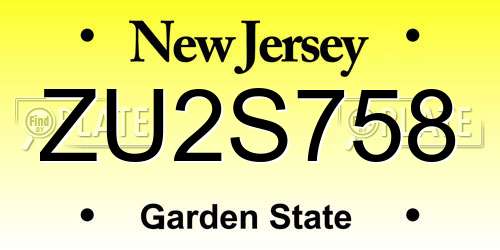 ZU2S758 New Jersey License Plate