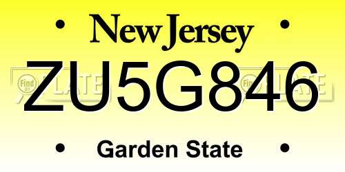 ZU5G846 New Jersey License Plate