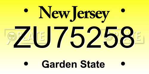 ZU75258 New Jersey License Plate