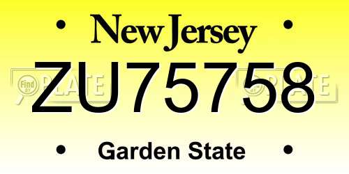 ZU75758 New Jersey License Plate