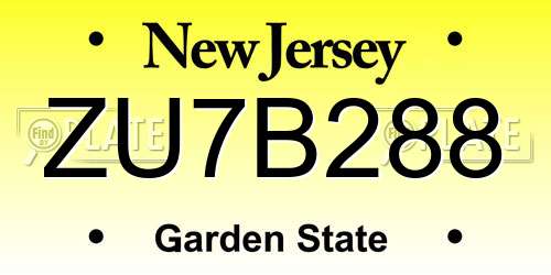 ZU7B288 New Jersey License Plate