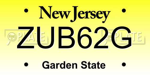 ZUB62G New Jersey License Plate