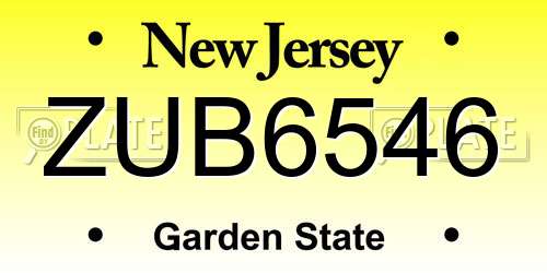 ZUB6546 New Jersey License Plate