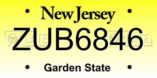 ZUB6846 New Jersey License Plate