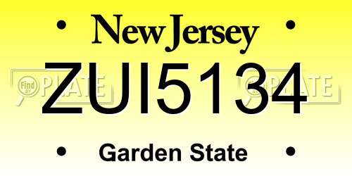 ZUI5134 New Jersey License Plate