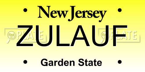 ZULAUF New Jersey License Plate
