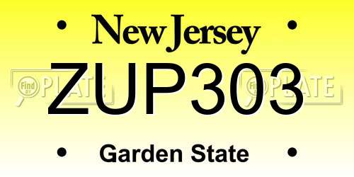 ZUP303 New Jersey License Plate