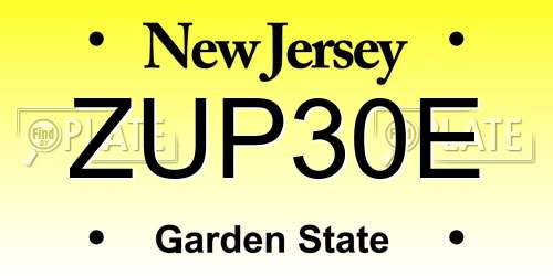 ZUP30E New Jersey License Plate