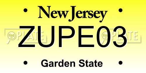 ZUPE03 New Jersey License Plate