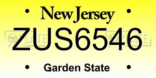 ZUS6546 New Jersey License Plate