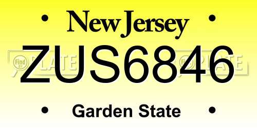 ZUS6846 New Jersey License Plate