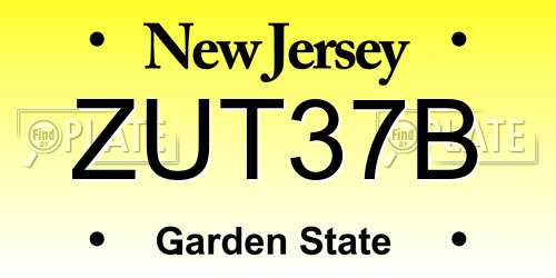 ZUT37B New Jersey License Plate