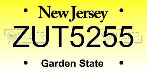 ZUT5255 New Jersey License Plate