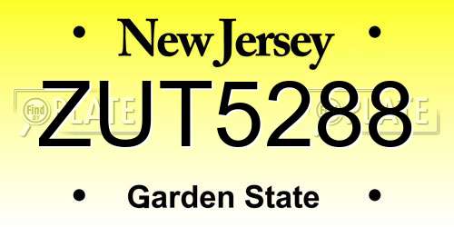 ZUT5288 New Jersey License Plate