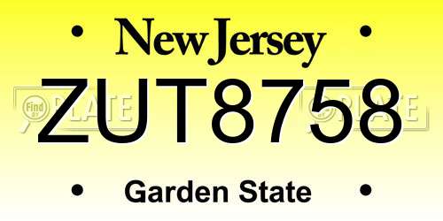 ZUT8758 New Jersey License Plate