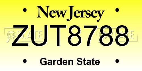 ZUT8788 New Jersey License Plate