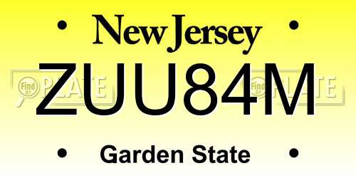 ZUU84M New Jersey License Plate