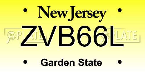 ZVB66L New Jersey License Plate
