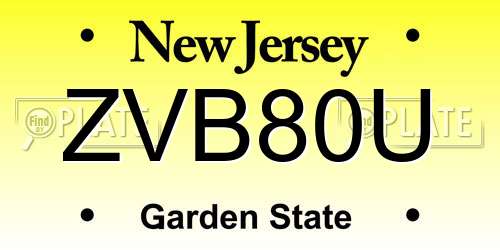 ZVB80U New Jersey License Plate