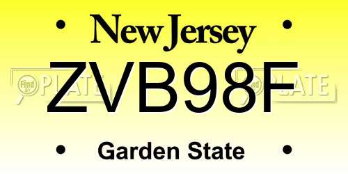 ZVB98F New Jersey License Plate