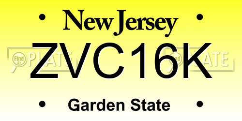ZVC16K New Jersey License Plate