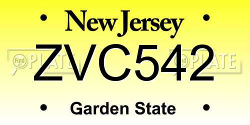 ZVC542 New Jersey License Plate