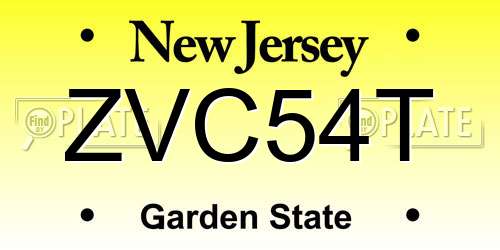 ZVC54T New Jersey License Plate