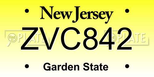 ZVC842 New Jersey License Plate