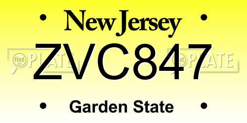 ZVC847 New Jersey License Plate