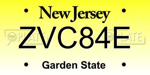 ZVC84E New Jersey License Plate