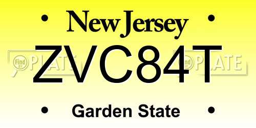 ZVC84T New Jersey License Plate