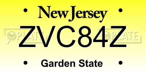 ZVC84Z New Jersey License Plate