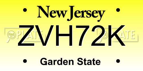 ZVH72K New Jersey License Plate