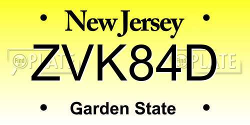 ZVK84D New Jersey License Plate