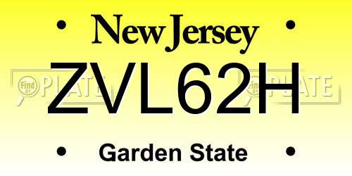 ZVL62H New Jersey License Plate