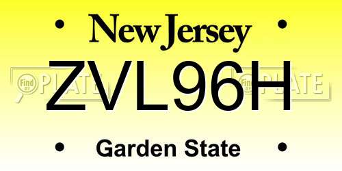 ZVL96H New Jersey License Plate