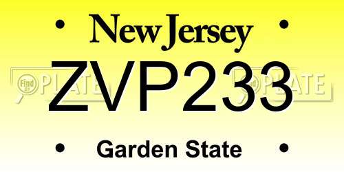 ZVP233 New Jersey License Plate