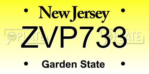 ZVP733 New Jersey License Plate