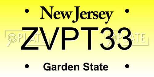 ZVPT33 New Jersey License Plate