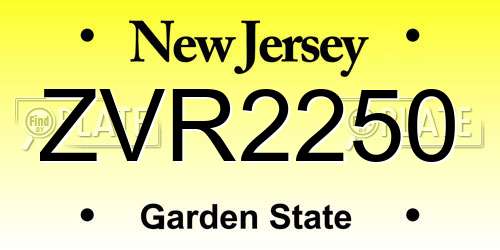 ZVR2250 New Jersey License Plate