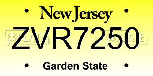 ZVR7250 New Jersey License Plate
