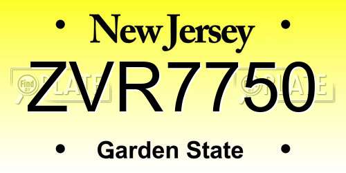 ZVR7750 New Jersey License Plate
