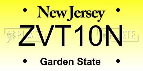 ZVT10N New Jersey License Plate