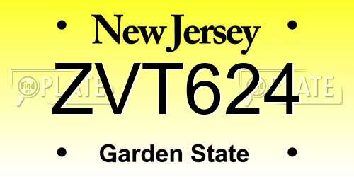 ZVT624 New Jersey License Plate
